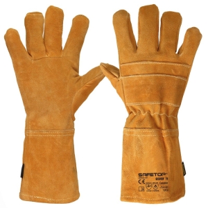CAMDEN  Size 11 EXTRA LONG 40cm COW SPLIT LEATHER LINEN WELDER'S GLOVE yellow